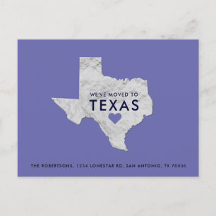 Silver Metallic Texas Map Periwinkle Neue Adresse Ankündigungspostkarte