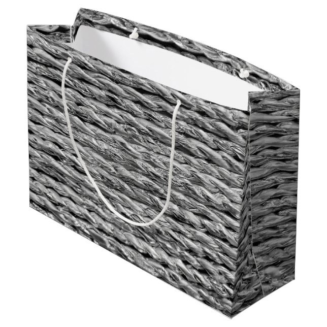 Silver Metallic Wicker Muster Große Geschenktüte (Rückseite Schrägansicht)