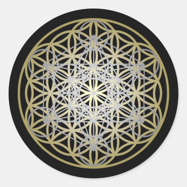 Silver Metatron's Cube Gold Blume of Life Runder Aufkleber (Vorderseite)