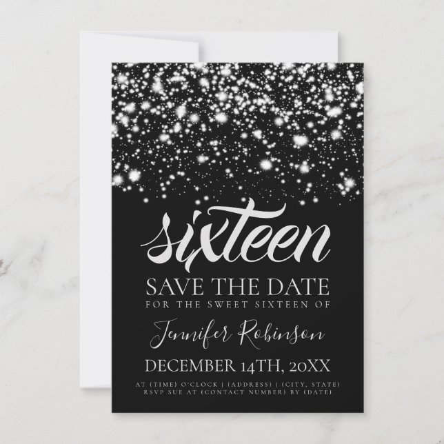 Silver Midnight Glam Sweet 16 Birthday Party Save The Date (Vorderseite)