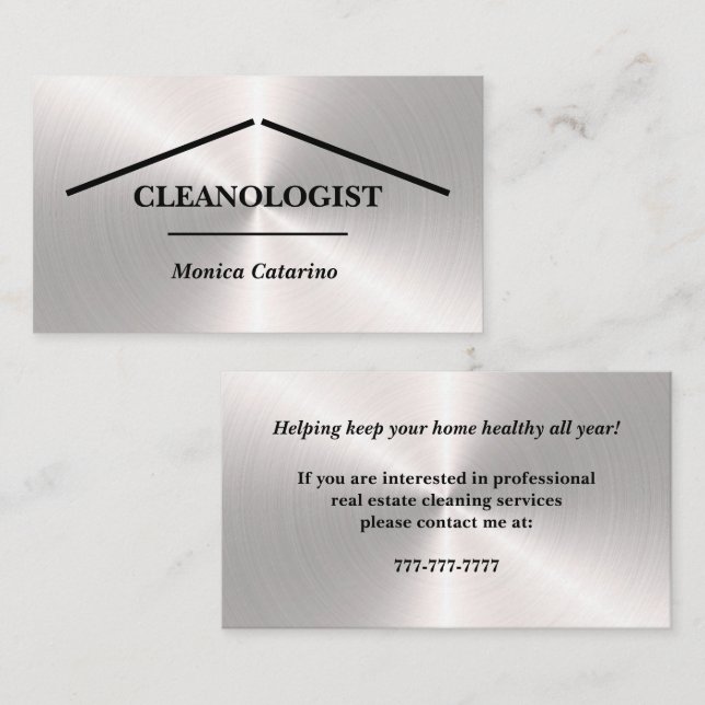 Silver Minimal Pro Zuhause Clearing Business Card Visitenkarte (Vorne/Hinten)