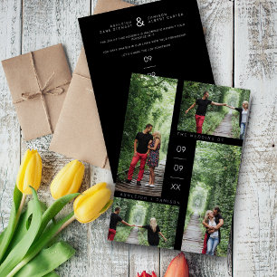 Silver Minimalist Modern 4 Photos Collage Wedding Folieneinladung