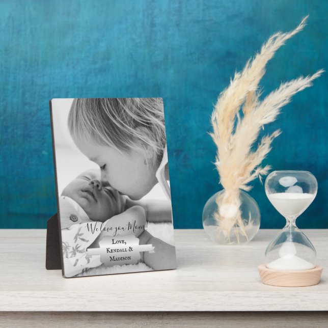 Silver Minimalistisch Foto Mother's Day Plaque Fotoplatte (Seite)