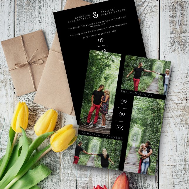 Silver Minimalistisch Modern 4 Fotos Collage Weddi Folieneinladung (Von Creator hochgeladen)