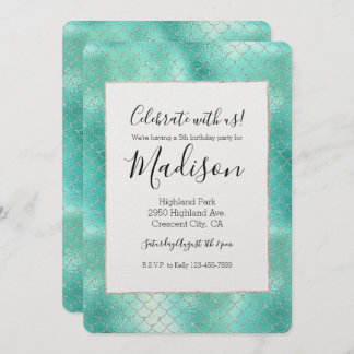 Silver Mint Mermaid Birthday Einladung