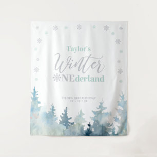 Silver & Mint Winter onderland 1. Geburtstag Wandteppich
