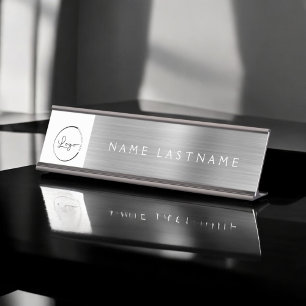 Silver Modern Custom Logo Führungskraft Beruflich Schreibtischnamensplakette