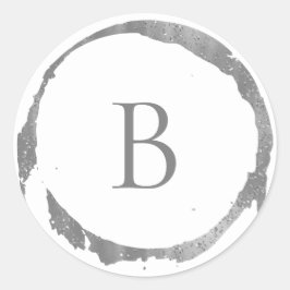 Silver Modern Foil Glitzer Sparkle Monogram Runder Aufkleber