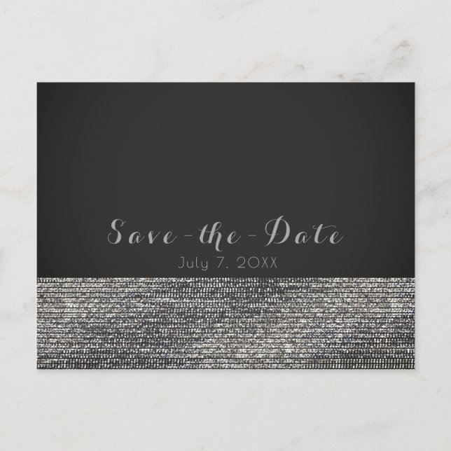 Silver Modern Glam Sequins Chic Save the Date Ankündigungspostkarte (Vorderseite)
