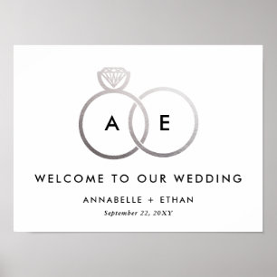 Silver Modern Rings Wedding Willkommenszeichen Poster