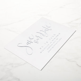 Silver Modern Script Save the Date einfach Folieneinladung