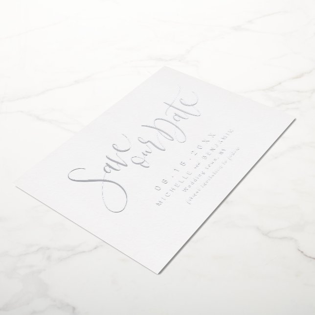 Silver Modern Script Save the Date einfach Folieneinladung (Gedreht)