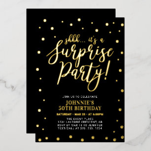 Silver Modern Surprise Adult Birthday Party Folieneinladung