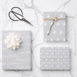Silver & Modern White Christmas Tree Geschenkpapier Set
