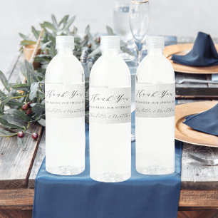 Silver moderne Skript Hochzeit danke Wasserflaschenetikett