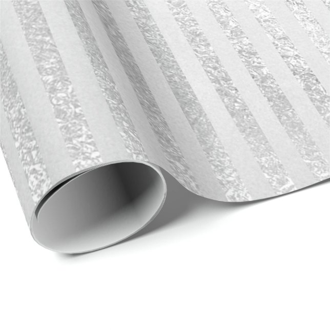 Silver Monochromatic Stripes Lines Gray Glam Vip Geschenkpapier (Rolleneckpunkt)