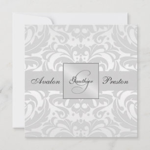 Silver Monogram Damask Hochzeitseinladung Einladung