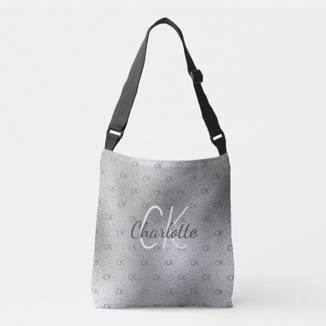 Silver monogram elegant modern tragetaschen mit langen trägern (Vorderseite)