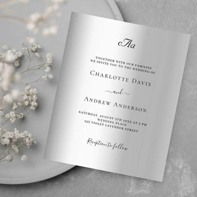 Silver monogram formale Budget Hochzeitseinladung (Von Creator hochgeladen)