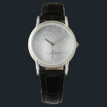 Silver Monogram Glitzer Sparkle Girly Script Armbanduhr<br><div class="desc">Silber Imitate Foil metallic Sparkle Glitzer gebürstete Metal Monogram Name Watch. Dies macht den perfekten Abschluss,  Geburtstag,  Hochzeit,  Brautparty,  Jubiläum,  Babydusche oder Junggeselinnen-Abschied Geschenk für jemanden,  die Lieben glamourösen Luxus und schicke Stile.</div>