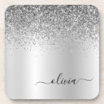 Silver Monogram Glitzer Sparkle Girly Script Getränkeuntersetzer<br><div class="desc">Silberne Imitate belichten metallische Sparkle-Glitzer gebürstete Metal Monogram Name Paper Untersetzer. Dies macht den perfekten Abschluss,  Geburtstag,  Hochzeit,  Brautparty,  Jubiläum,  Babydusche oder Junggeselinnen-Abschied Geschenk für jemanden,  die Lieben glamourösen Luxus und schicke Stile.</div>