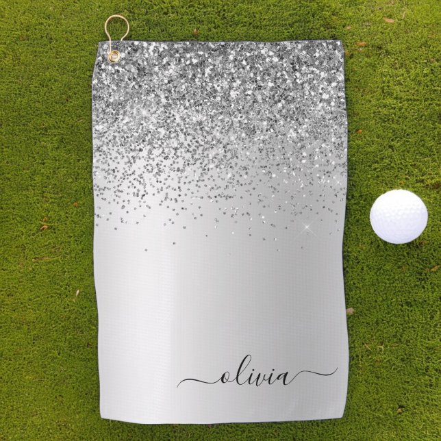 Silver Monogram Glitzer Sparkle Girly Script Golfhandtuch (Von Creator hochgeladen)