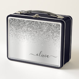 Silver Monogram Glitzer Sparkle Girly Script Metall Brotdose