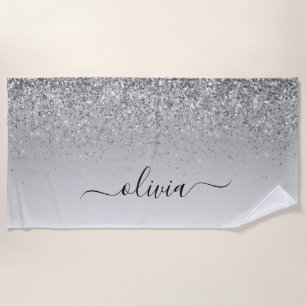 Silver Monogram Glitzer Sparkle Girly Script Strandtuch