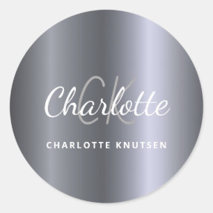 Silver Monogram Initial minimalistisches Skript Runder Aufkleber