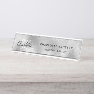 Silver Monogram modern beruflich Schreibtischnamensplakette