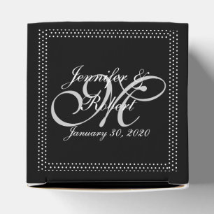 Silver Monogram on Black with Polka Dots Wedding Geschenkschachtel