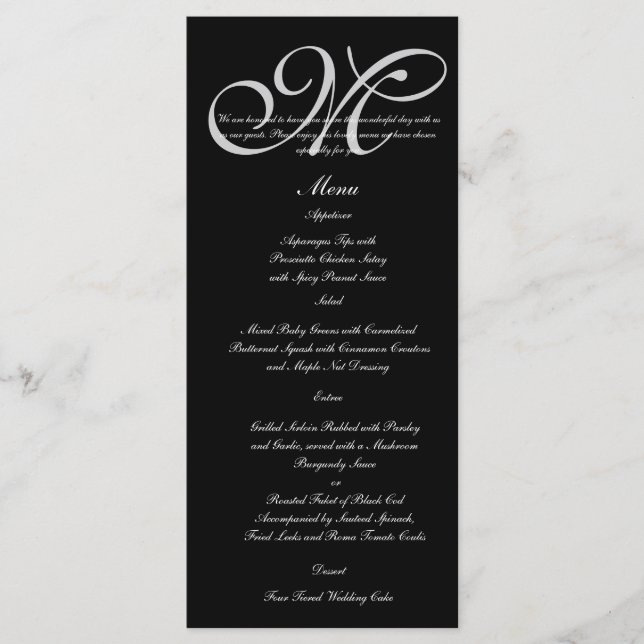 Silver Monogram Polka Dots Wedding Menu Menükarte (Vorderseite)