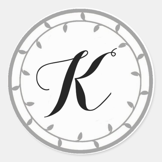 Silver Monogram Sticker-Vorlage Runder Aufkleber (Vorderseite)