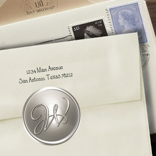 Silver Monogram W Umschlag Aufkleber (Von Creator hochgeladen)