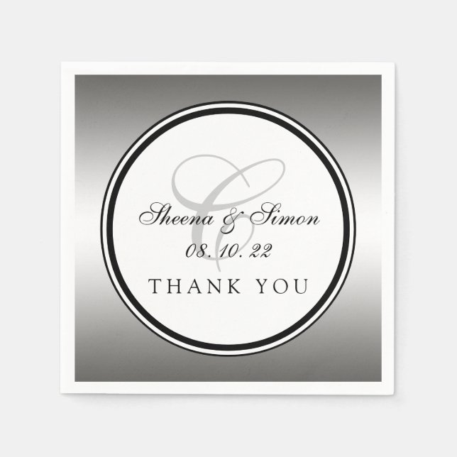 Silver Monogram Wedding Paper Napkins Serviette (Vorderseite)