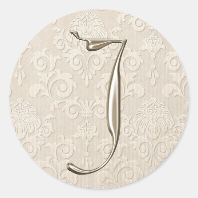 Silver Monogram Wedding Stickers - Buchstabe J (Vorderseite)