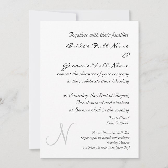 SILVER MONOGRAM WEDERINVITATIONSTEMPLATE EINLADUNG (Vorderseite)