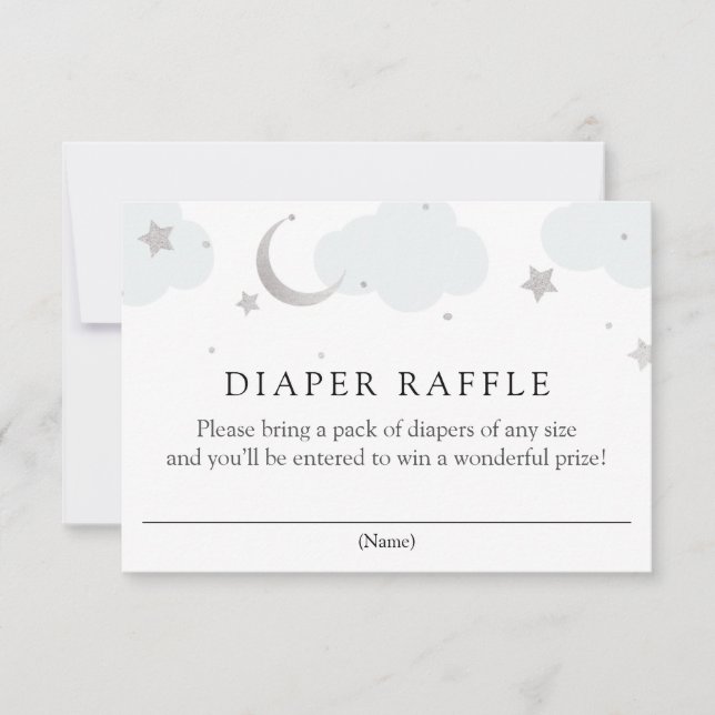 Silver Moon and Stars Diaper Raffelkarte RSVP Karte (Vorderseite)
