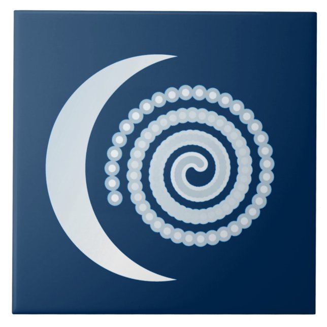 Silver Moon Spiral auf dunkelblau Fliese (Vorderseite)