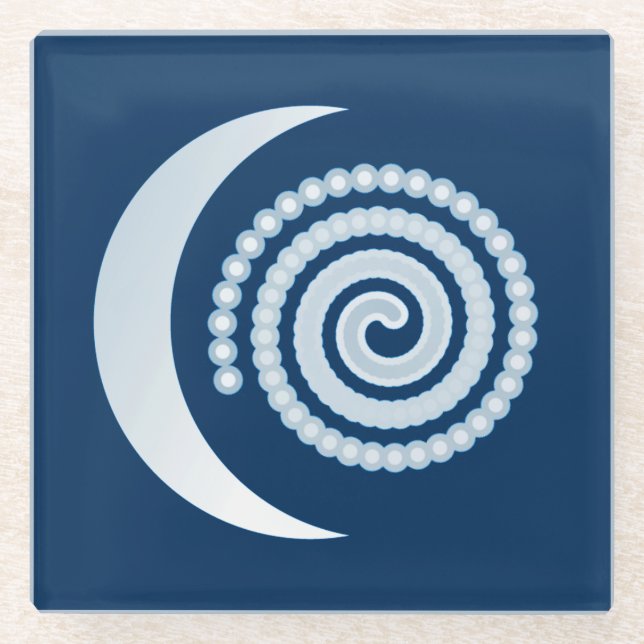 Silver Moon Spiral auf dunkelblau Glasuntersetzer (Vorderseite)