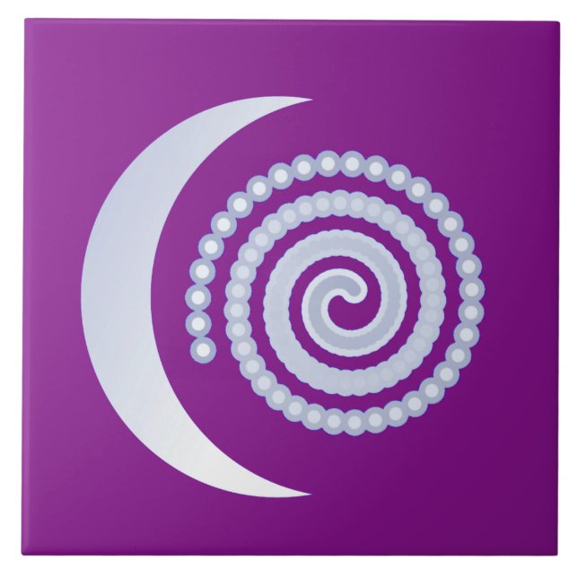Silver Moon Spiral auf lila Fliese (Vorderseite)