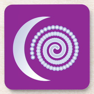 Silver Moon Spiral auf lila Getränkeuntersetzer