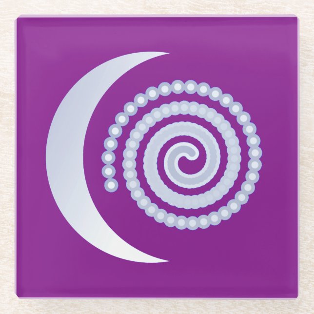 Silver Moon Spiral auf lila Glasuntersetzer (Vorderseite)
