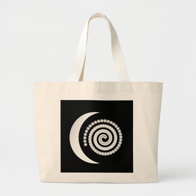 Silver Moon Spiral auf schwarz Jumbo Stoffbeutel (Vorne)