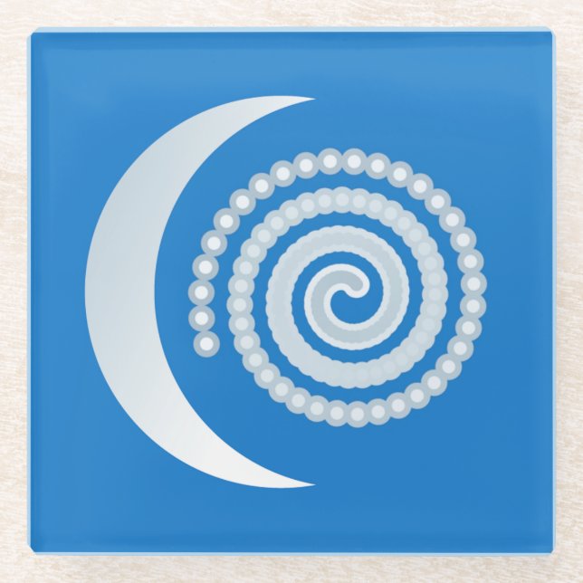 Silver Moon Spiral auf tiefblau Glasuntersetzer (Vorderseite)
