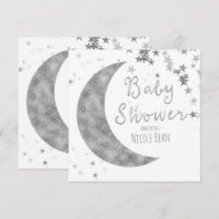 Silver Moon & Stars Baby Dusche Weiße Einladungen