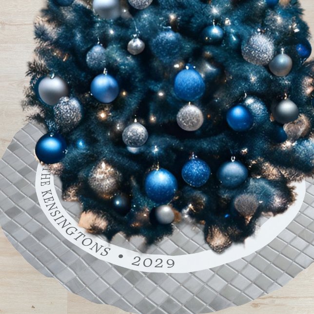 Silver Mosaic Festive Winter Family Deco Polyester Weihnachtsbaumdecke (Custom Disco-Themed Christmas Tree Skirt)