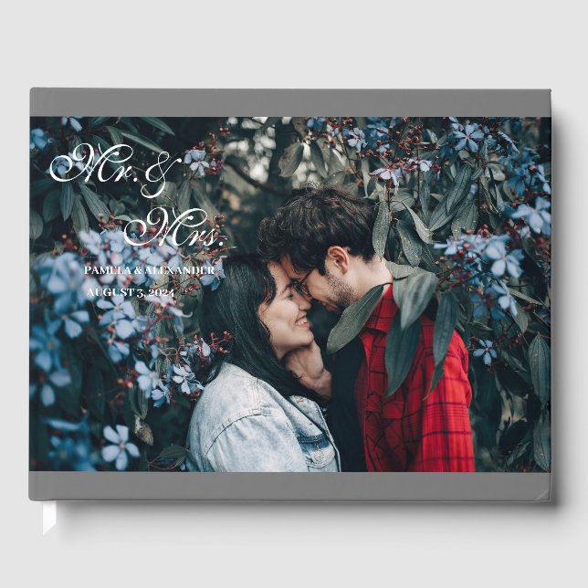 Silver Mr. Mrs. Foto Wedding Guest Book Gästebuch (Vorderseite)