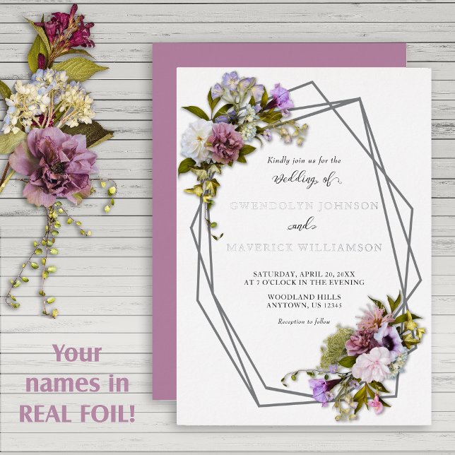 Silver Multicore Floral Geometric Wedding Folieneinladung (Von Creator hochgeladen)