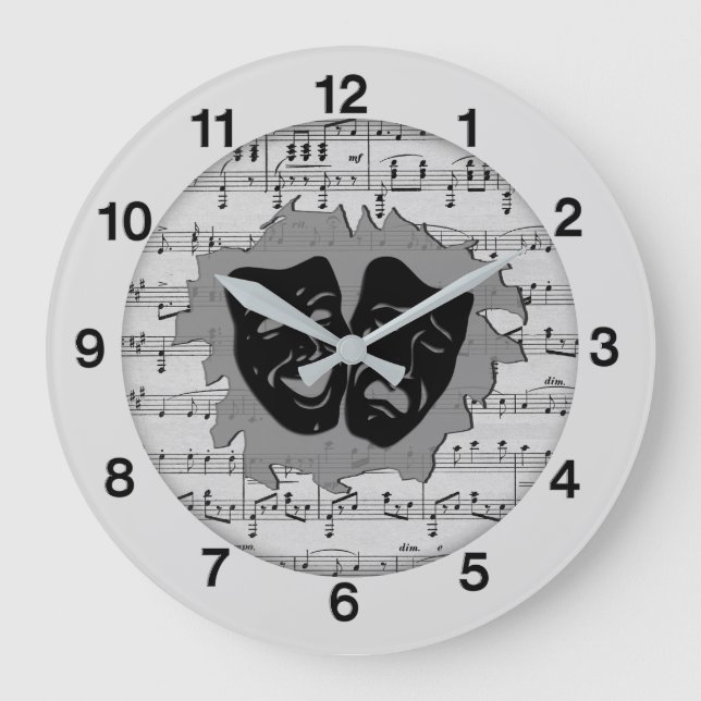 Silver Music and Theater Masken Große Uhr (Vorderseite)